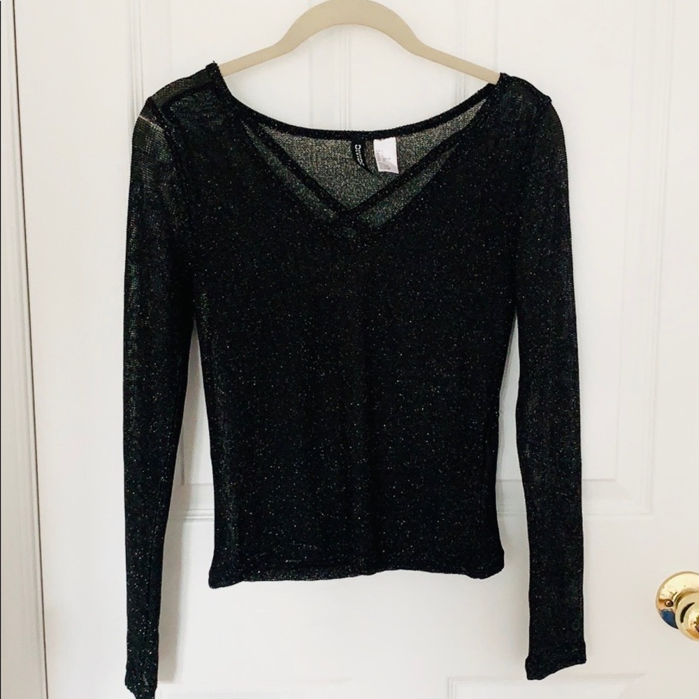 H&M Sheer Sparkle Black Long Sleeve Top